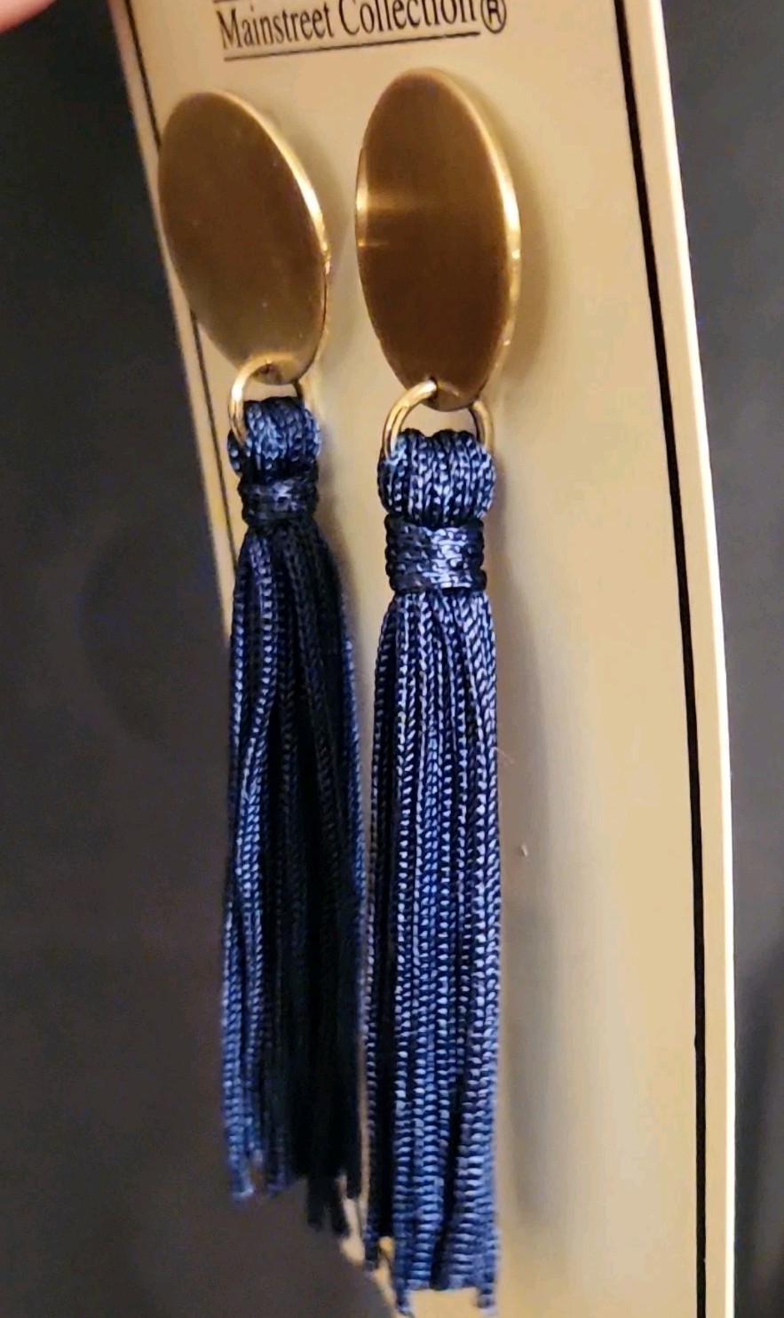 MSC Mainstreet Collection Gold Tone Blue Tassel Round Dangle Earrings Butterfly