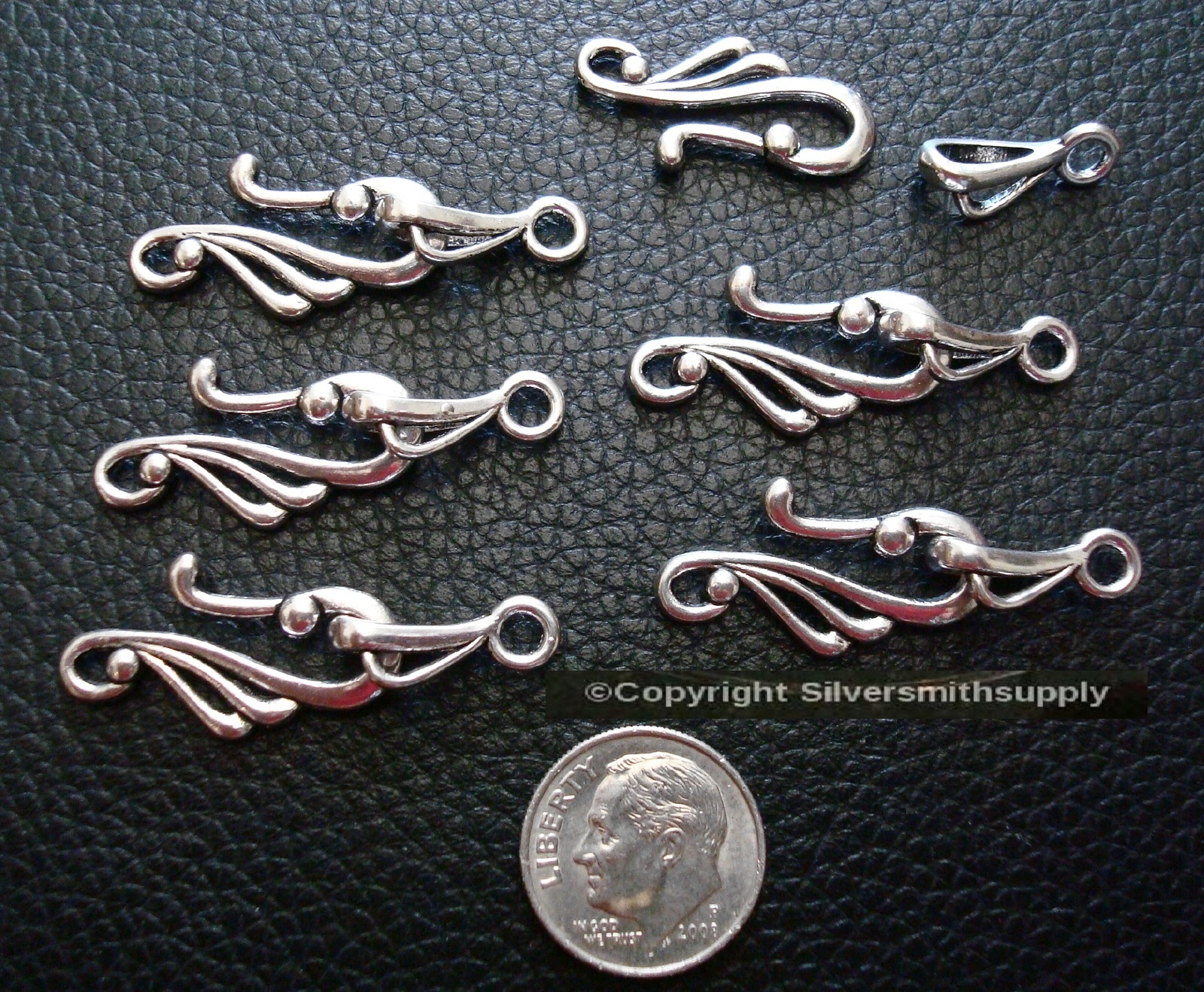 6 Hook & eye clasp sets for necklace bracelets anklets silver plated FPC348