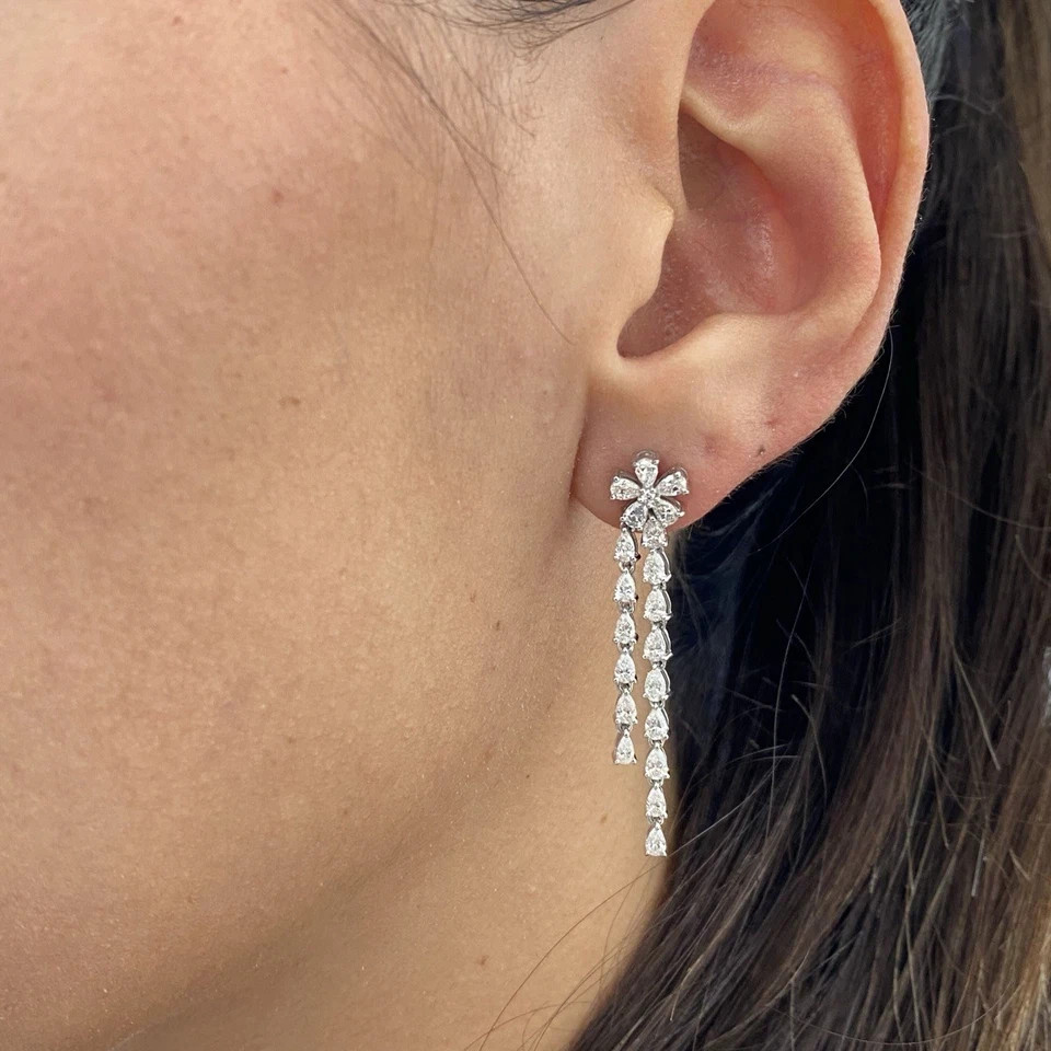 2.50Ct Pear Cut Simulated Diamond Drop Dangle Earring In 14K White Gold Plated