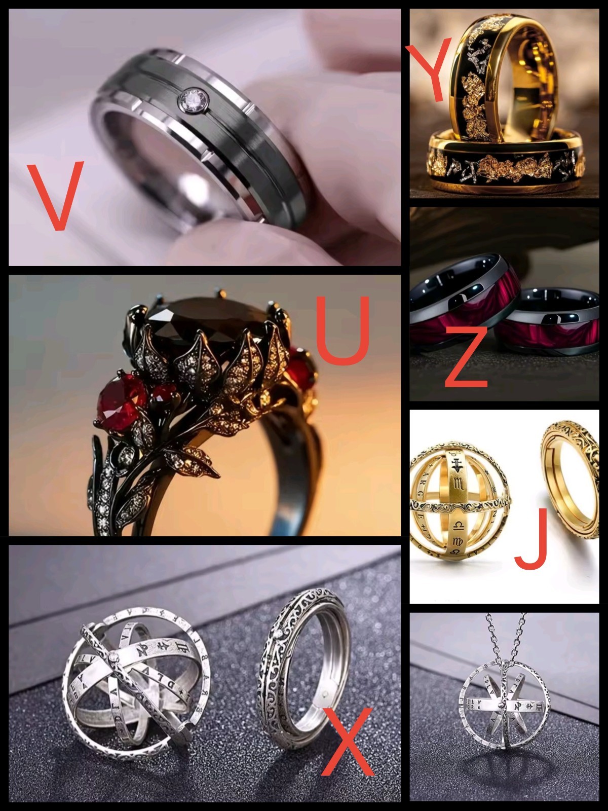 Enchanting Red Black Couple Ring His/Her Made for Lovers Valentine’s Day Edition
