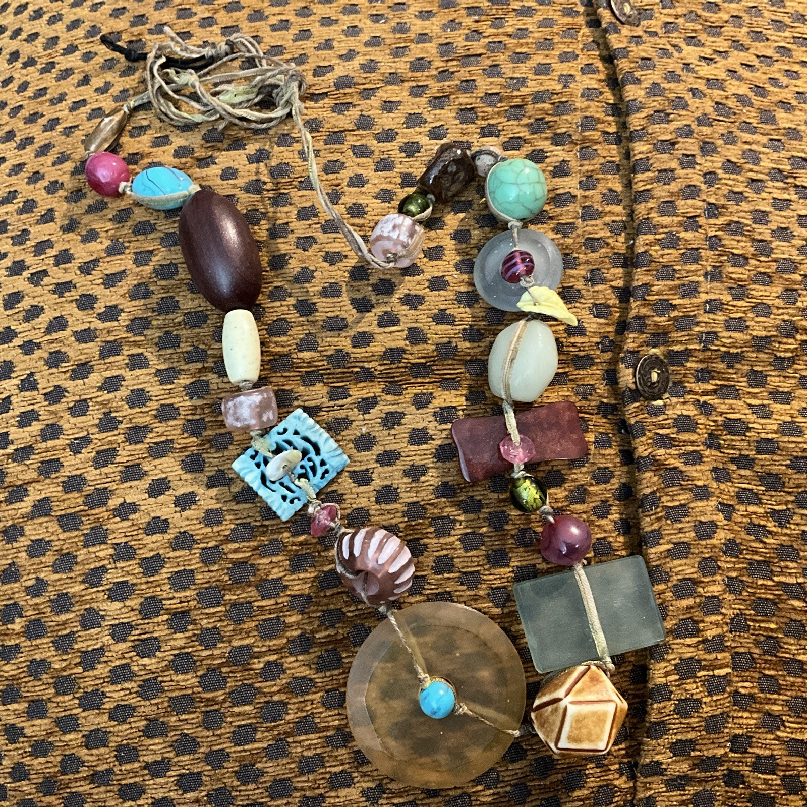 Vtg Colorful Teresa Goodall Bead Fringe Boho Necklace Handcraft HTF OOAK 28” Tag