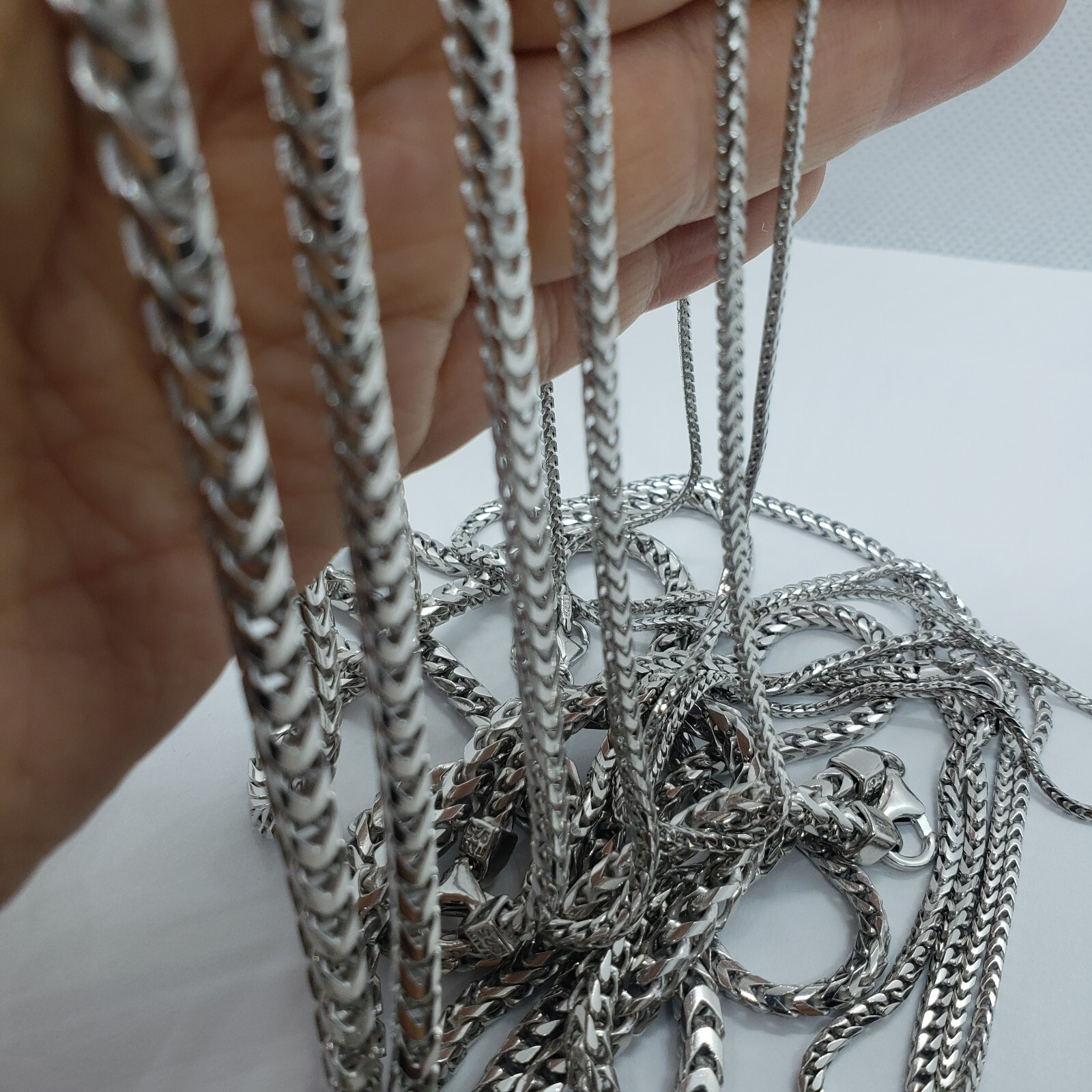 Sterling Silver Franco Chain Necklace Rhodium Finish Italy 1.5mm-4.5mm 16″-36″