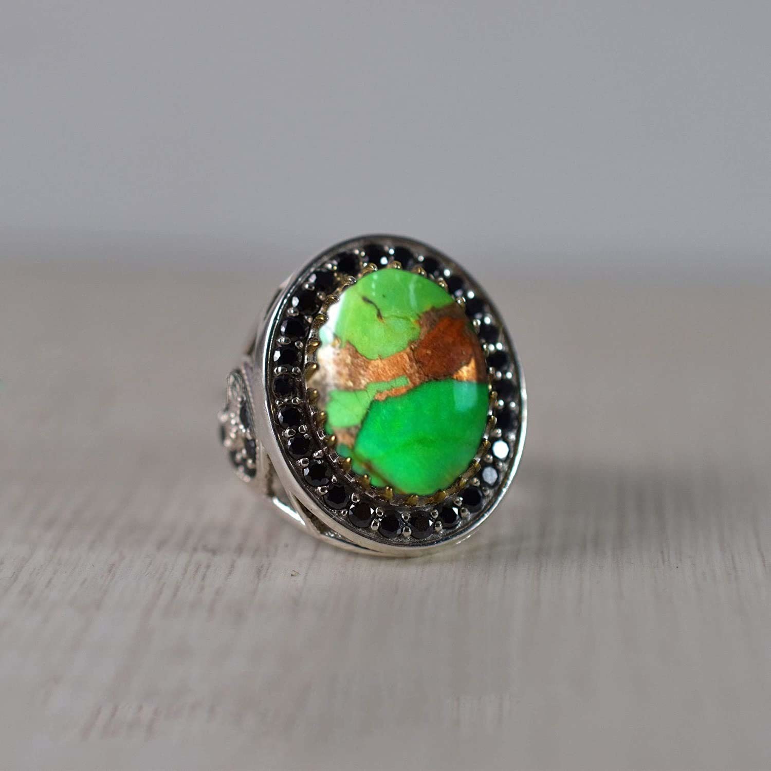 Solid 925 Sterling Silver AA Natural Copper Turquoise Gemstone Men’s Unisex Ring