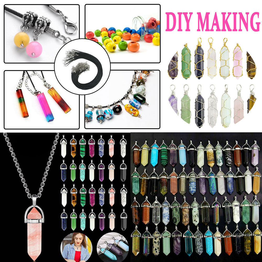 100Pcs Natural Crystal Necklace Pendant Gemstone Chakra Stone Healing Rope Chain
