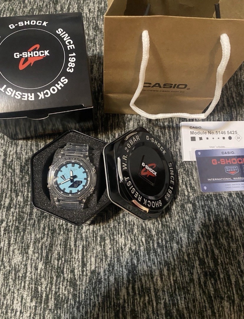 Casio G-SHOCK Analog-Digital Quartz 200m Clear Resin Blue Dial Box Papers