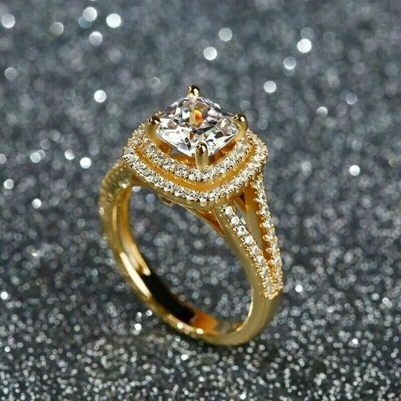 Ladies Bridal Engagement Ring Cushion Diamond 14k Yellow Gold Over Lab Created