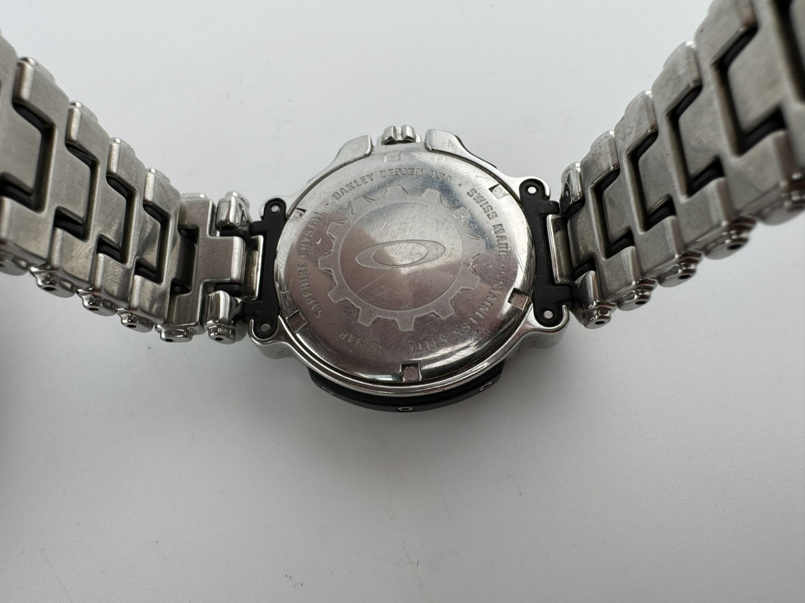 OAKLEY CRANKCASE 3-HAND SMALL WATCH POLISHED STAINLESS BRACELET BLACK 10-243