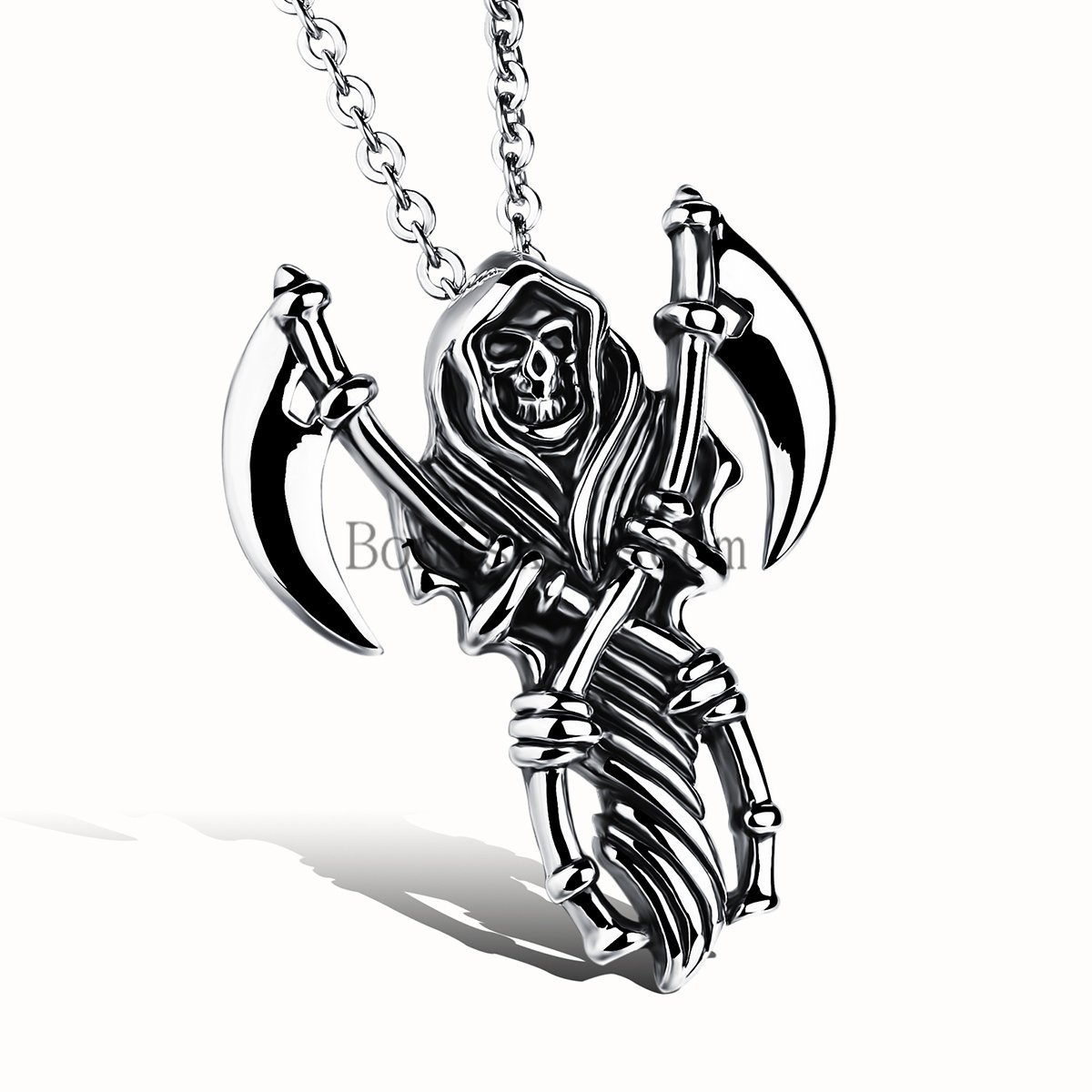Casted Grim Reaper Skull Tribal Men’s Stainless Steel Necklace Pendant 21″ Chain