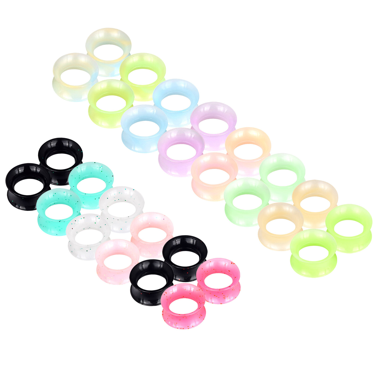 28PCS Soft Silicone Flesh Tunnels Set Flexible Ear Gauge Plug Stretching 2g-3/4″