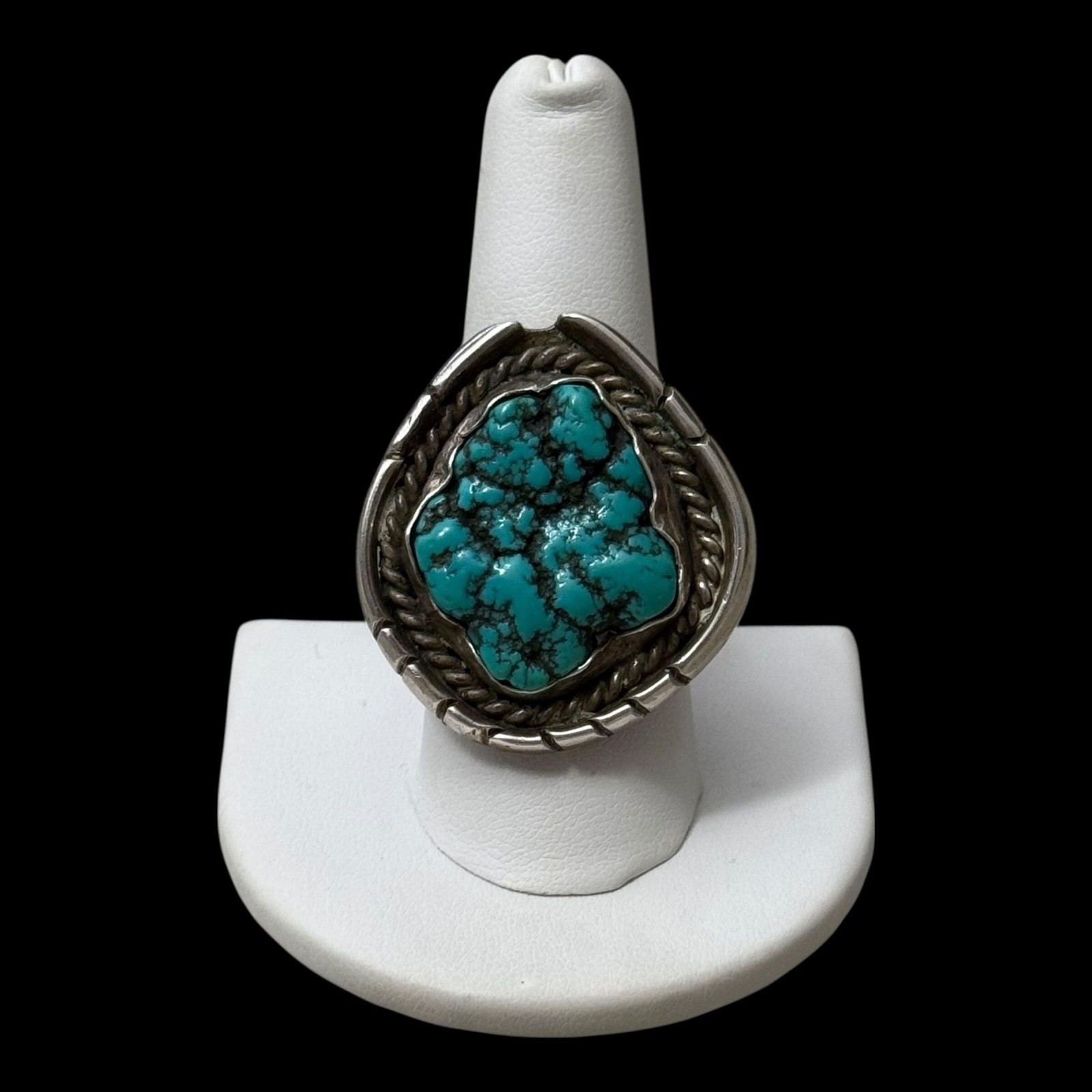 Vintage Native American Chunky Raw Turquoise Size 10.5 Sterling Ring