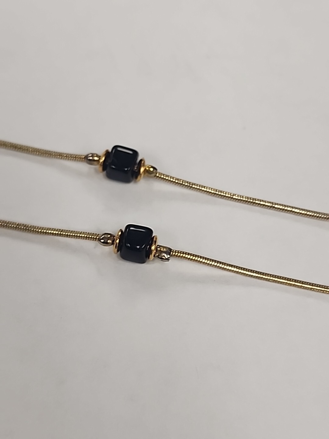 Enamel Bead Gold Tone Snake Link Chain Necklace Square Pendant 22.5in Long