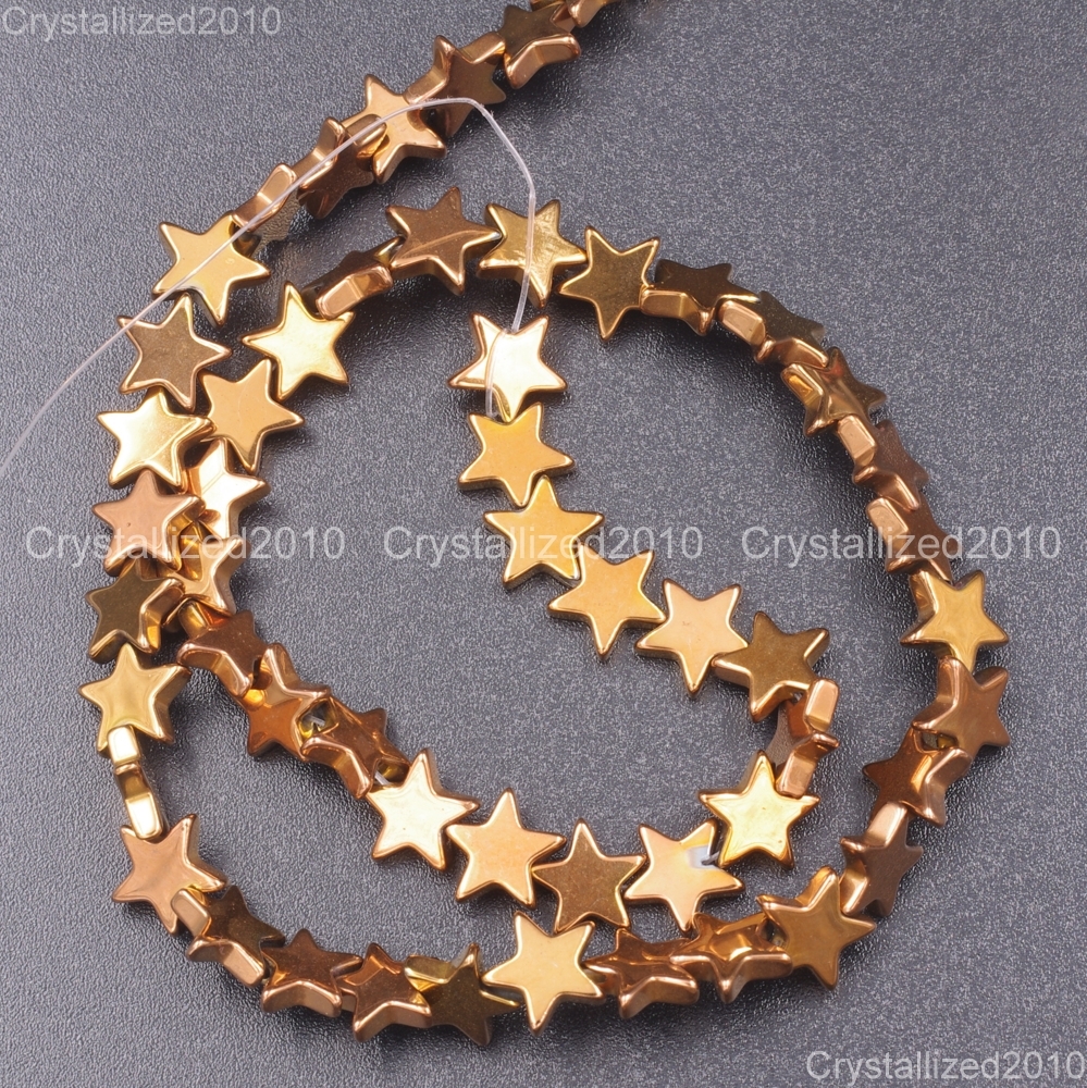 2 Strands Natural Hematite Gemstone Flat Star Beads 6mm 8mm 10mm Silver Gold 16″
