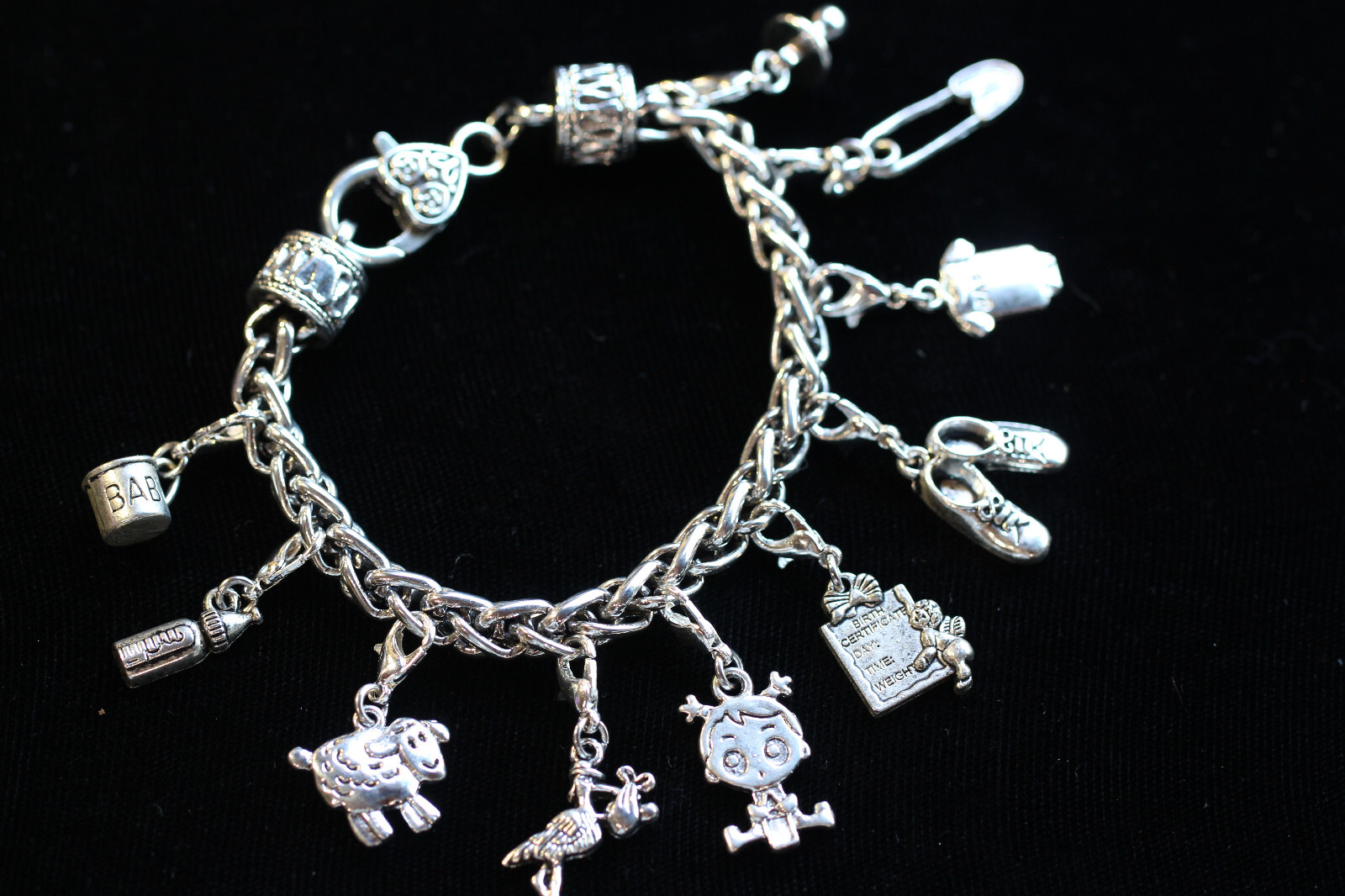 New Baby Charm Bracelet Silver Pewter Charms 8″ Mother Charms Interchangeable