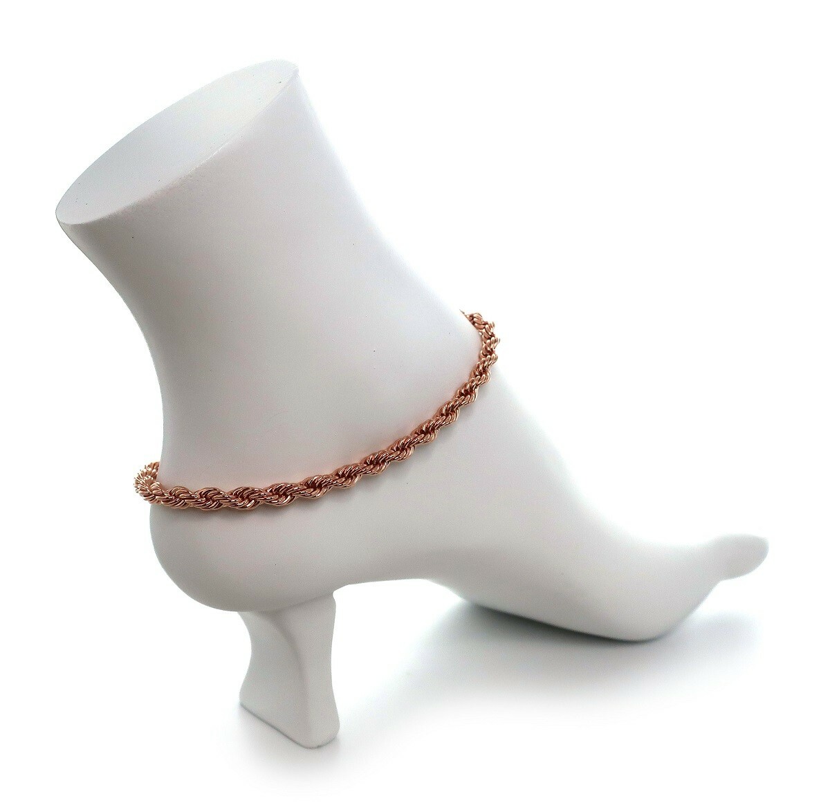 10″ Twist Rope Chain Anklet 5mm Ankle Bracelet 14K Italy Pink Rose Gold Plated