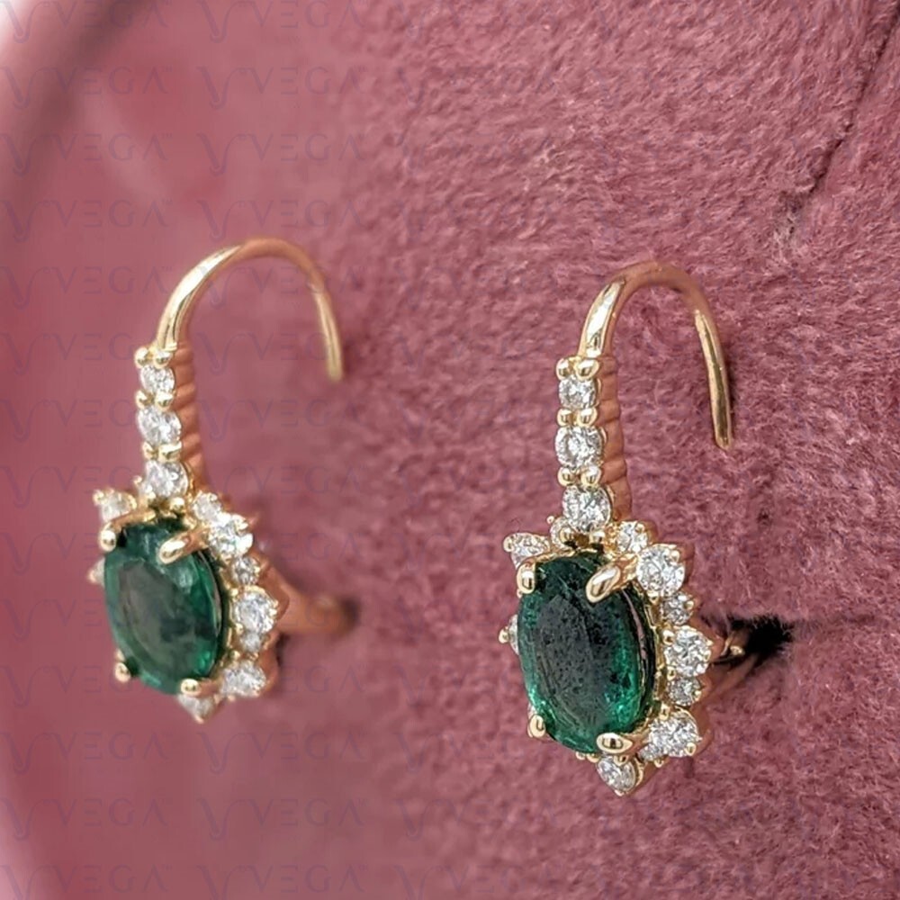4.00ct Oval Cut Natural Emerald & Diamond Earring 14K Yellow Gold Plated