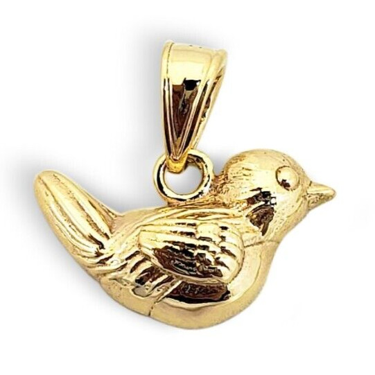 Solid 10K Yellow Gold Robin Bird Pendant Charm, Small