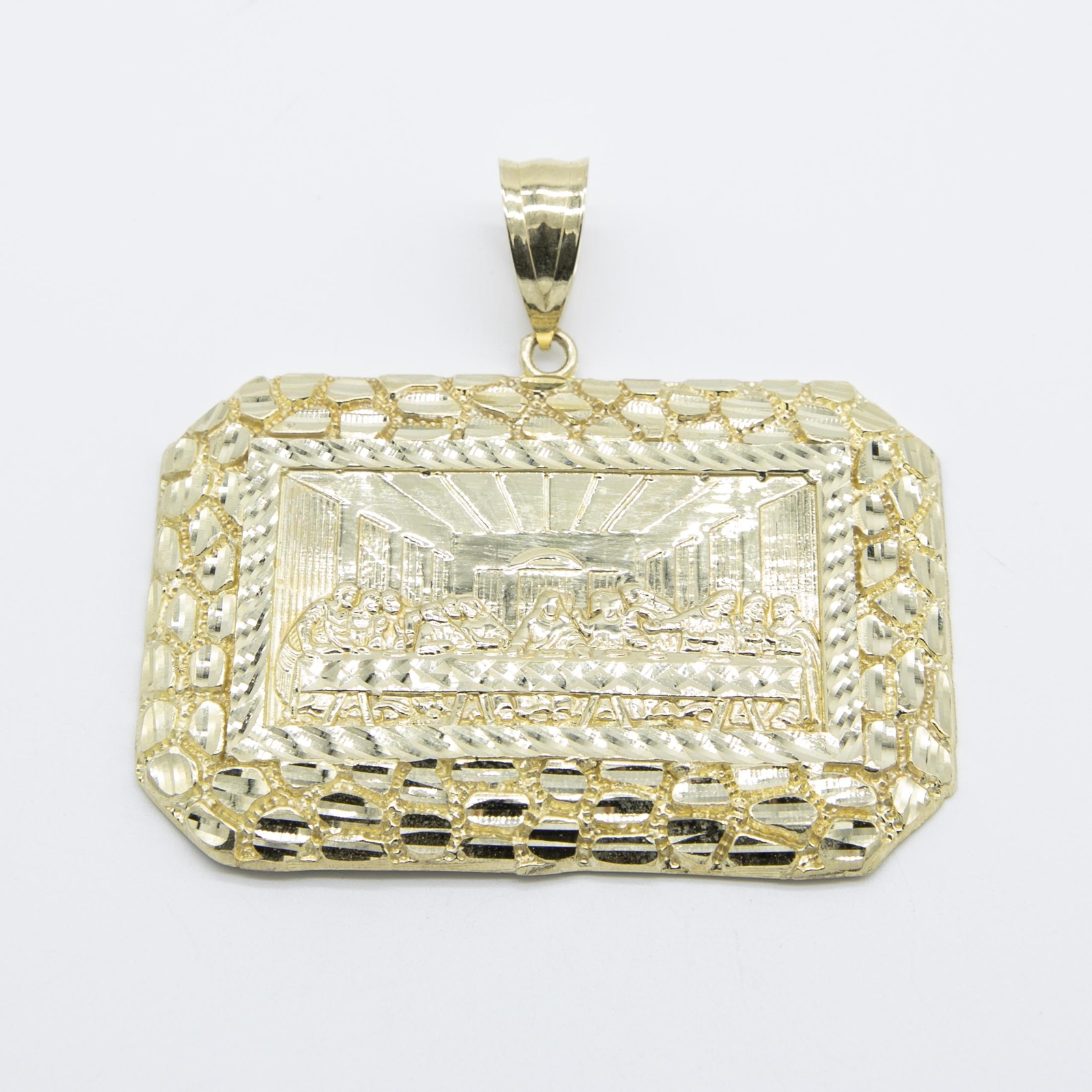 2 3/4″ Huge Nugget-Frame Last Supper Pendant Solid Real 10K Yellow Gold