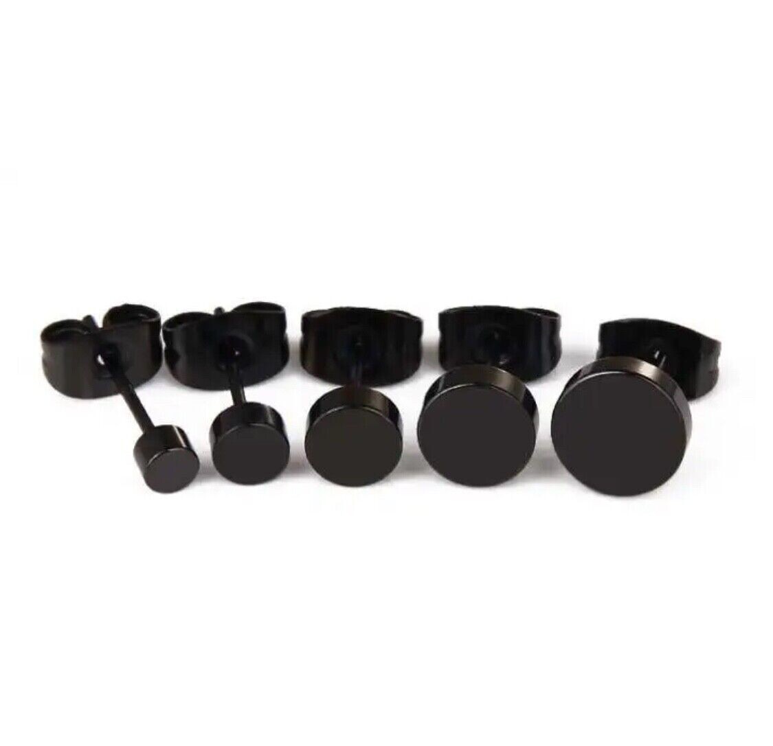 Black Stainless Steel Barbell Ear Studs Punk Rock Earrings 3-12mm mens women’s