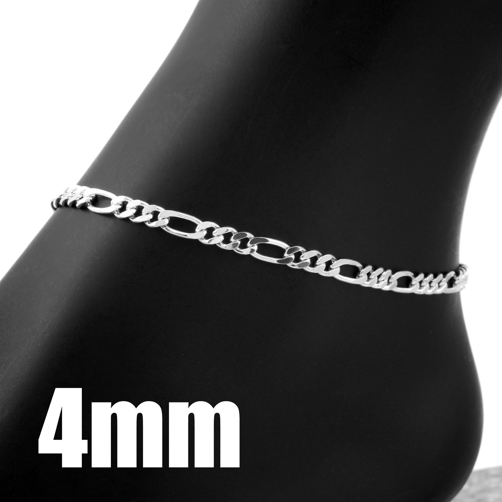 Guaranteed Genuine 925 Sterling Silver Figaro Bracelet or Anklet 7″ – 12″ Italy