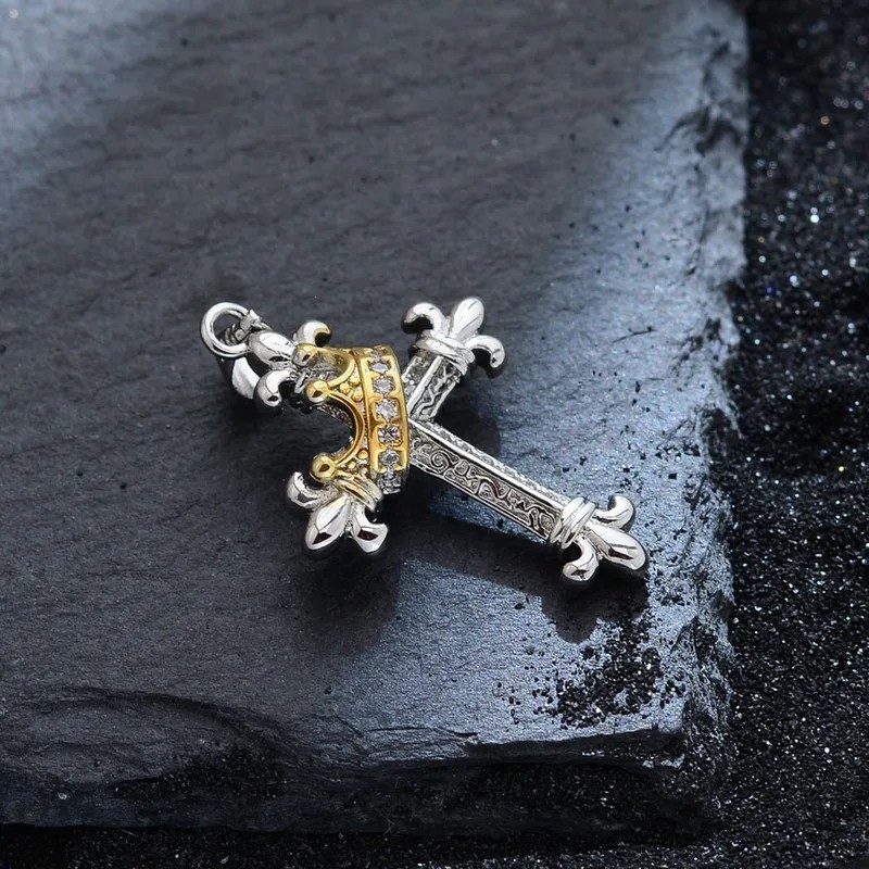 Christian Crowned Cross Pendant Necklace with Chain Gothic Religious Faith Gift