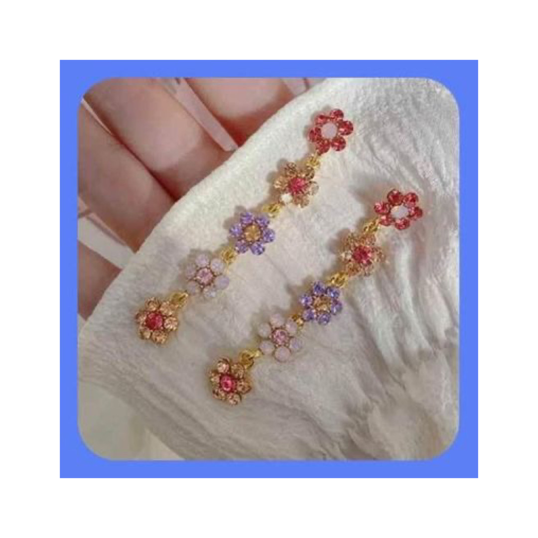 Unique Pretty Cascading Multi Colorful Beauty Rhinestone Flower Earrings