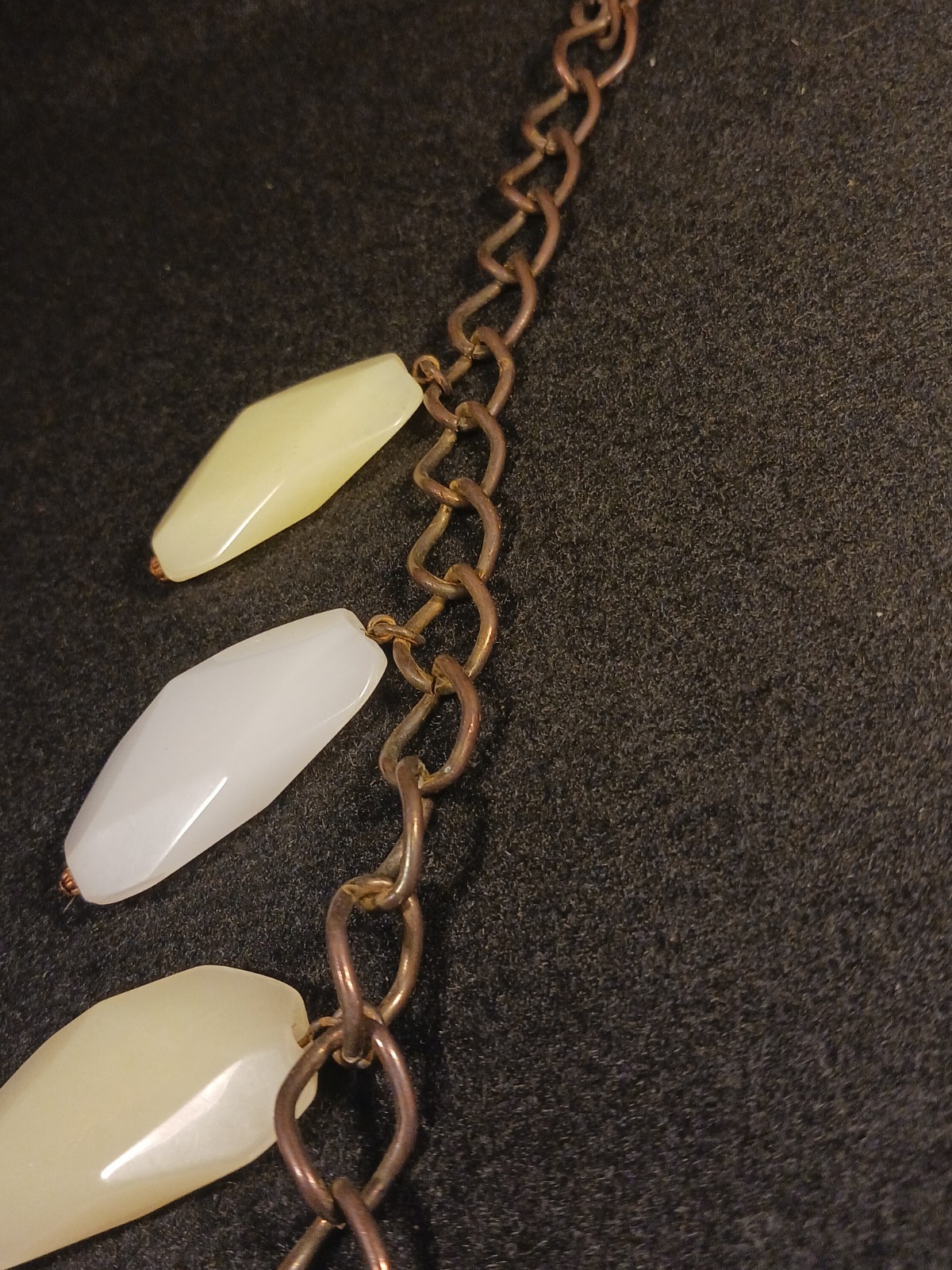 Vintage Chunky Lucite On Solid Copper Necklace Statement Piece 32″ Long 16″ Drop