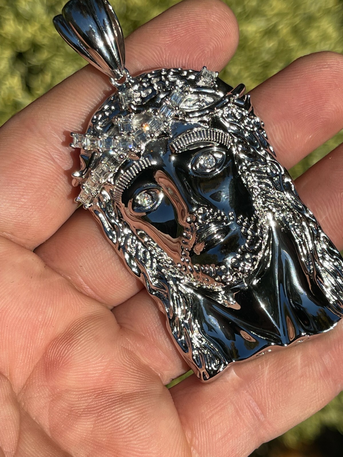 925 Sterling Silver Jesus Piece Pendant Real Baguette MOISSANITE Necklace ITALY