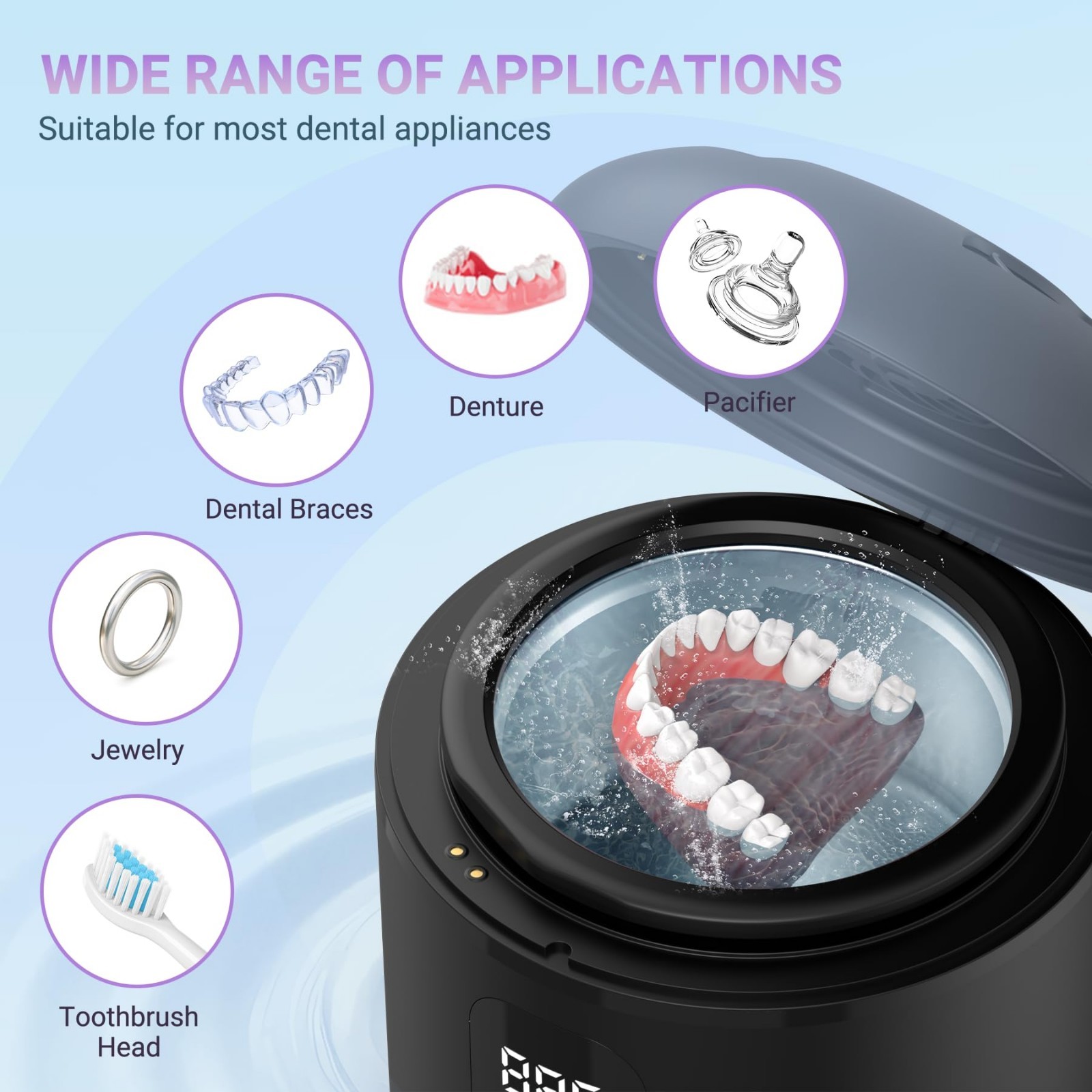 Portable Ultrasonic Cleaner 25W – Multi-Mode 45KHz for Dentures, Braces, Jewelry