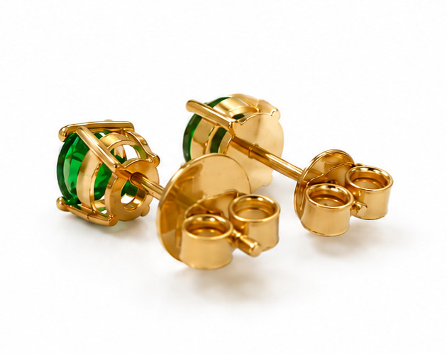 Yellow Gold Lab-Grown Green Emerald Solitaire Stud Earrings Round Cut Gemstone