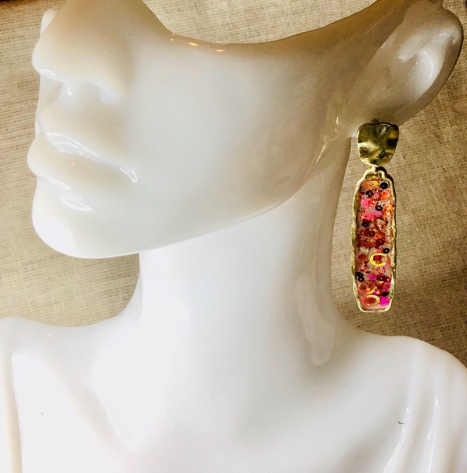 Flamingo Drop Earrings with Real Flowers, Colorful Confetti Earrings set of 2