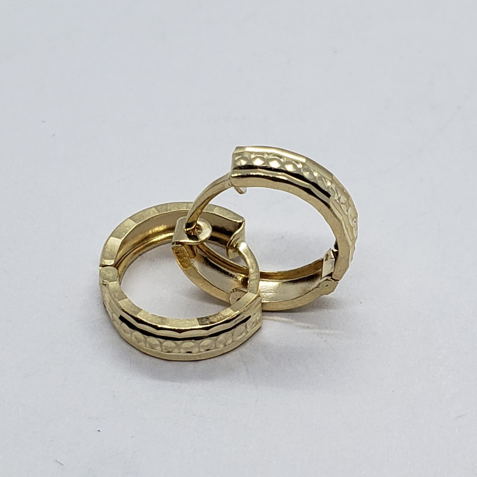 14K Real Yellow White Gold Huggie Hoop Earrings Diamond Cut Round 11mm Men Women