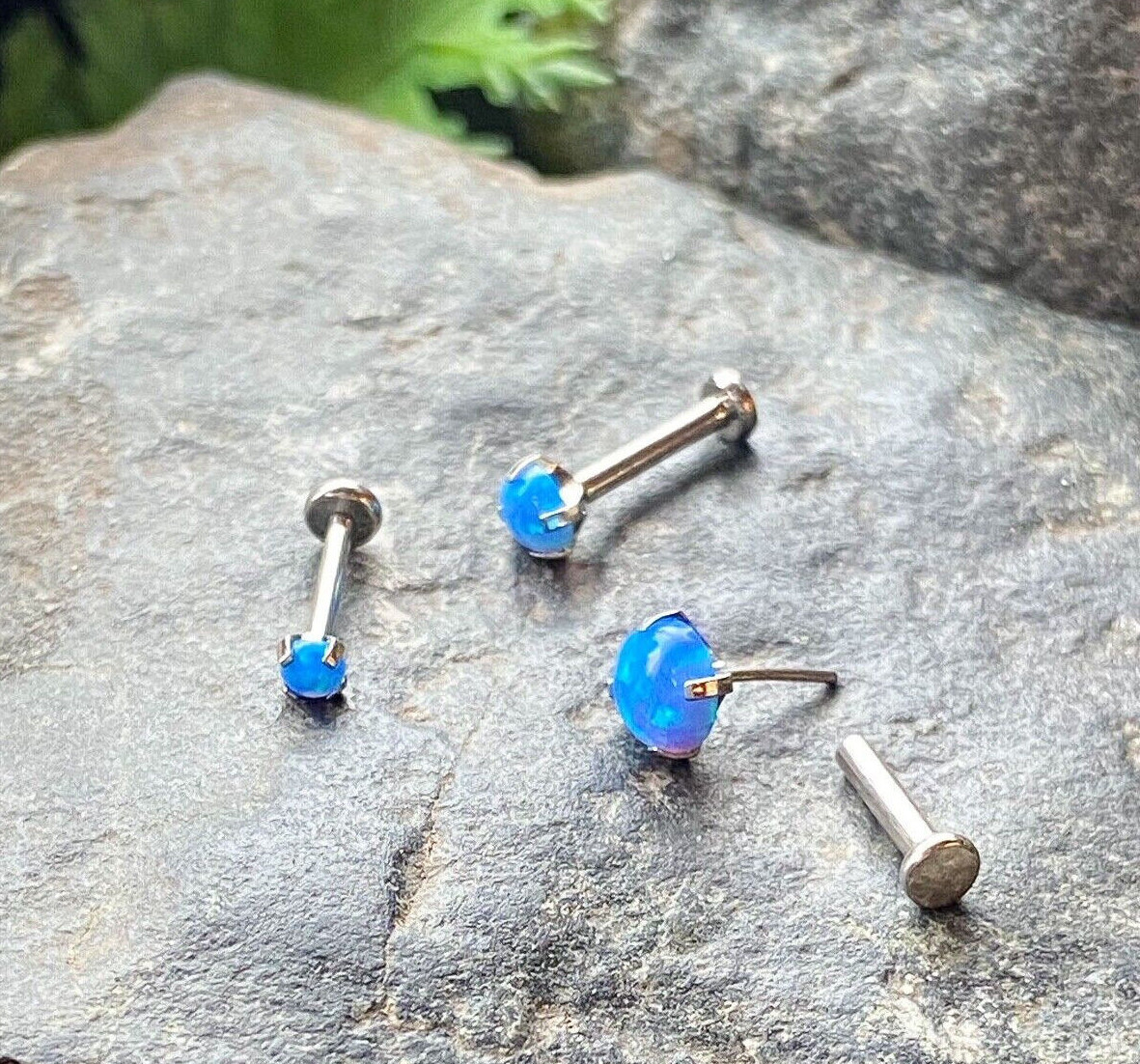 1pc Titanium Push In Prong Set Opal 16g Labret Stud Lip Ring Helix Ear Cartilage