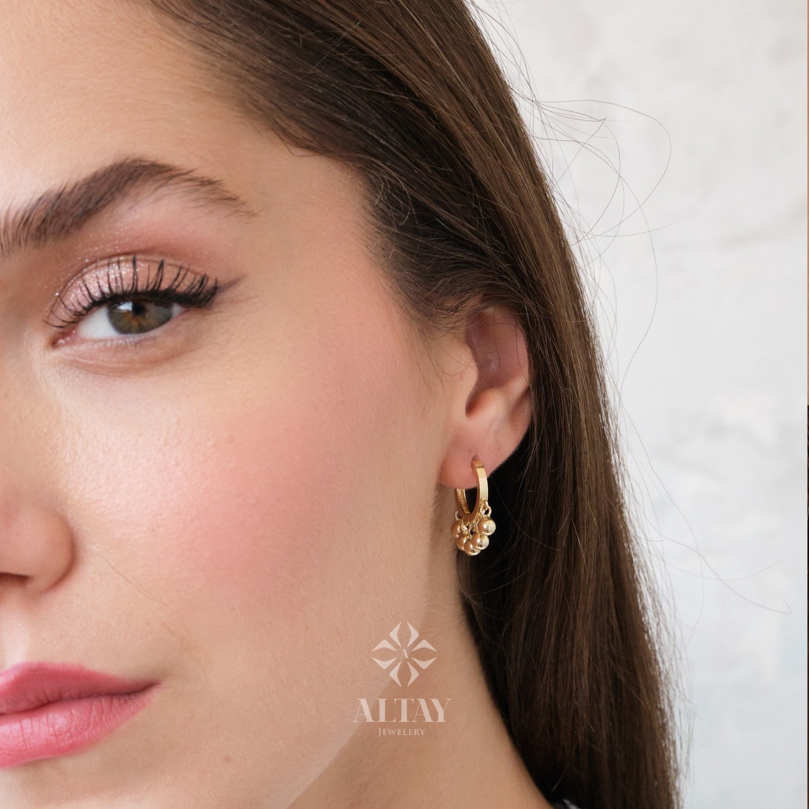 14K Gold Dangling Drop Earrings, Hoop Earrings, Cartilage Upper Earlobe, Small