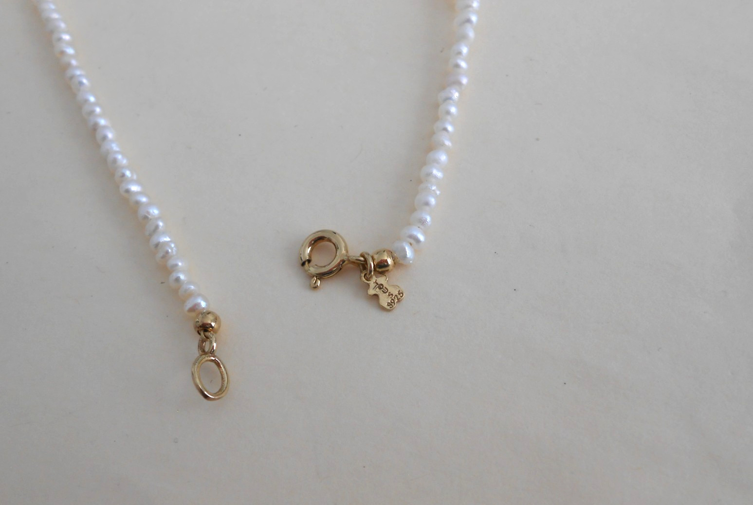Tous 18k gold plating over silver 2mm Pearl Choker Necklace 38cm =15″