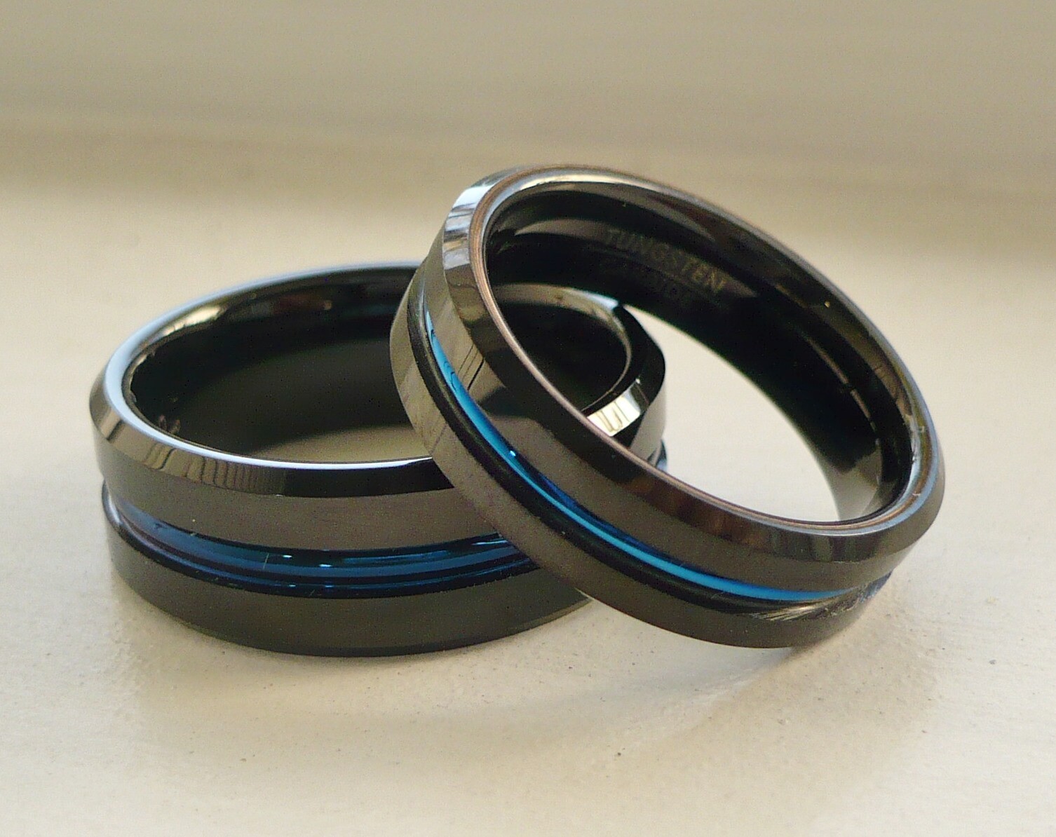 TUNGSTEN CARBIDE HIS & HER WEDDING BAND RING SET 6mm & 8mm BLACK IP PLATED 5-15