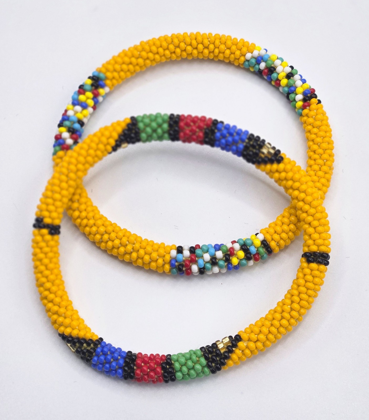 Set of 2 Handmade Glass Seed Bead Beaded Multi Color Stackable Crochet Bracelets