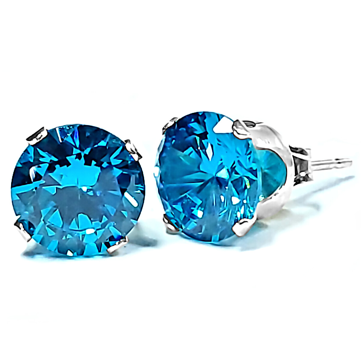 1000 Jewels Brilliant Cut Simulated Blue Zircon Sterling Silver Stud Earrings