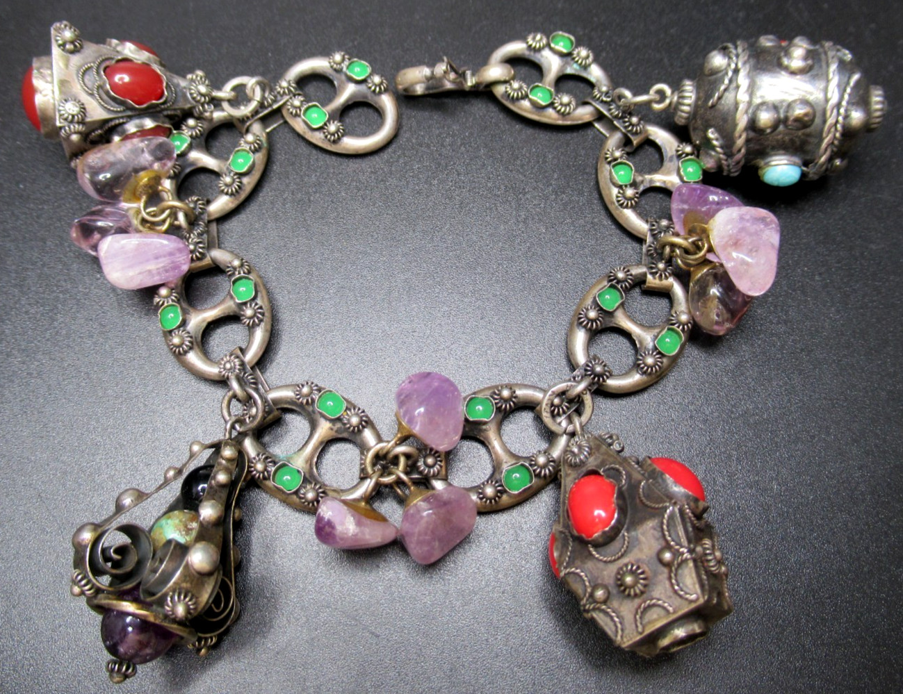 Gorgeous Italian Jeweled Mariner 800 Silver Vintage Bracelet