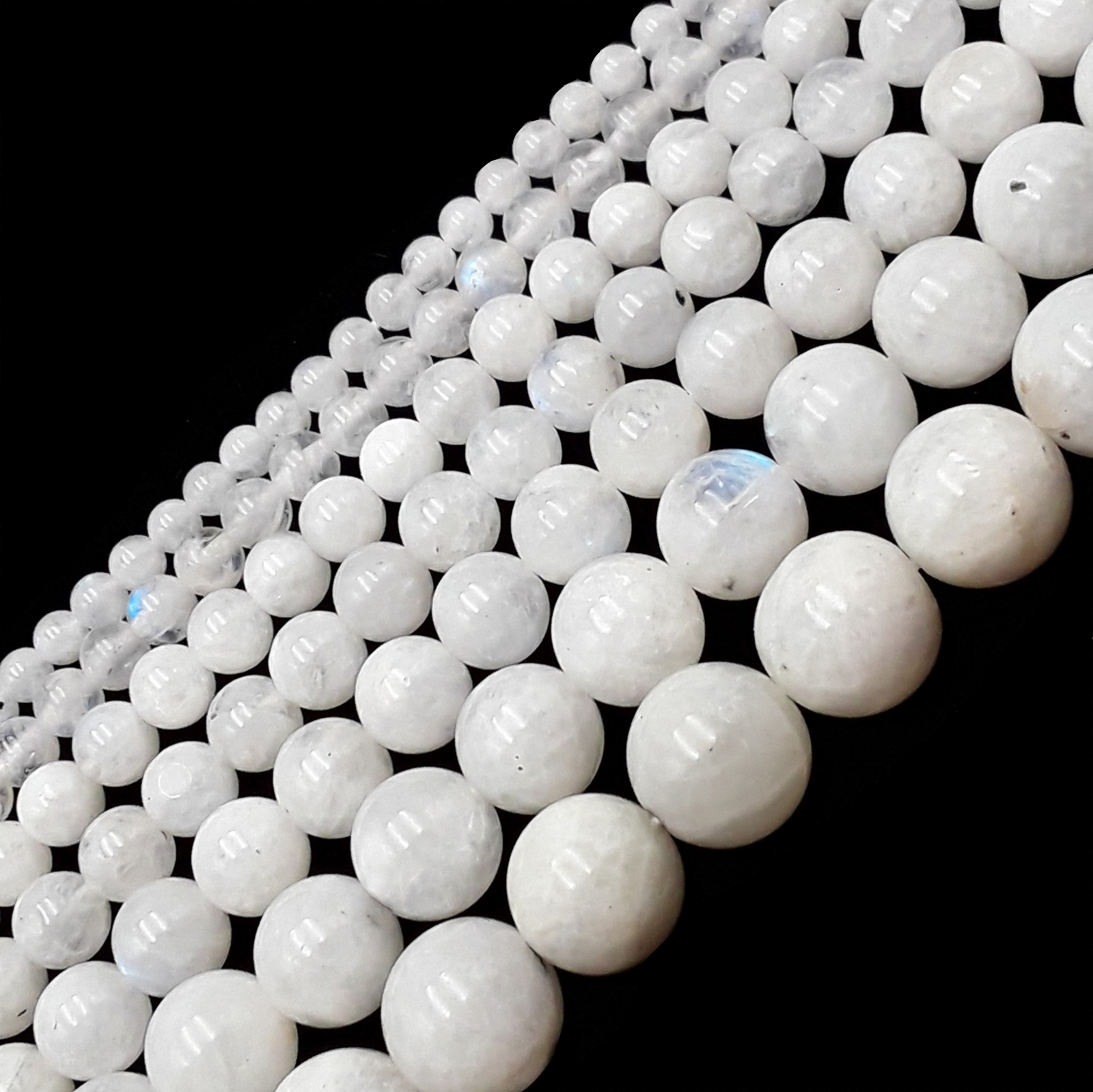 White Rainbow Moonstone Smooth Round Beads 4mm 5mm 6mm 8mm 10mm 12mm 15.5″ Strnd