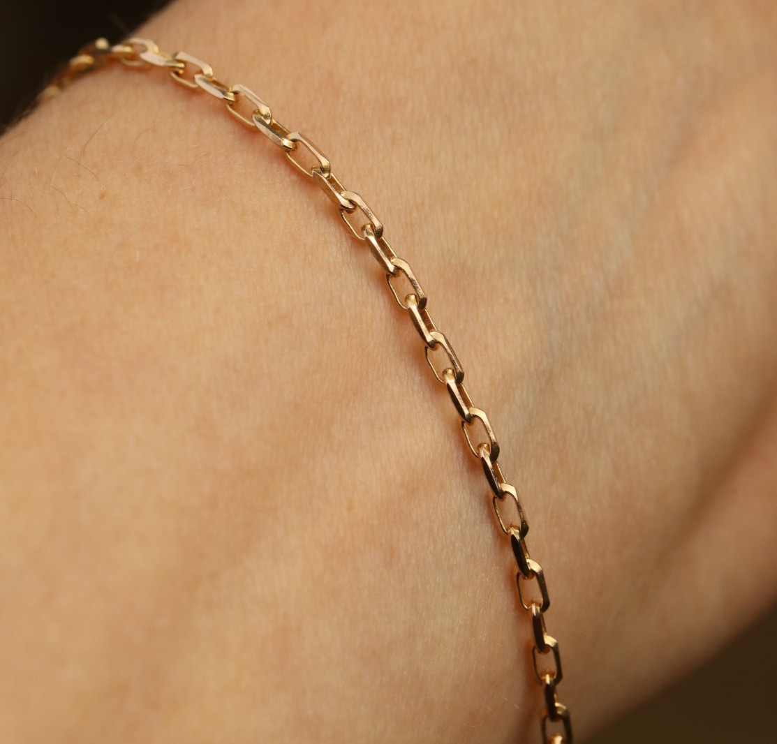 9ct Solid Yellow Gold Box Chain Bracelet 7″ 18cm Vintage cleaned & polished
