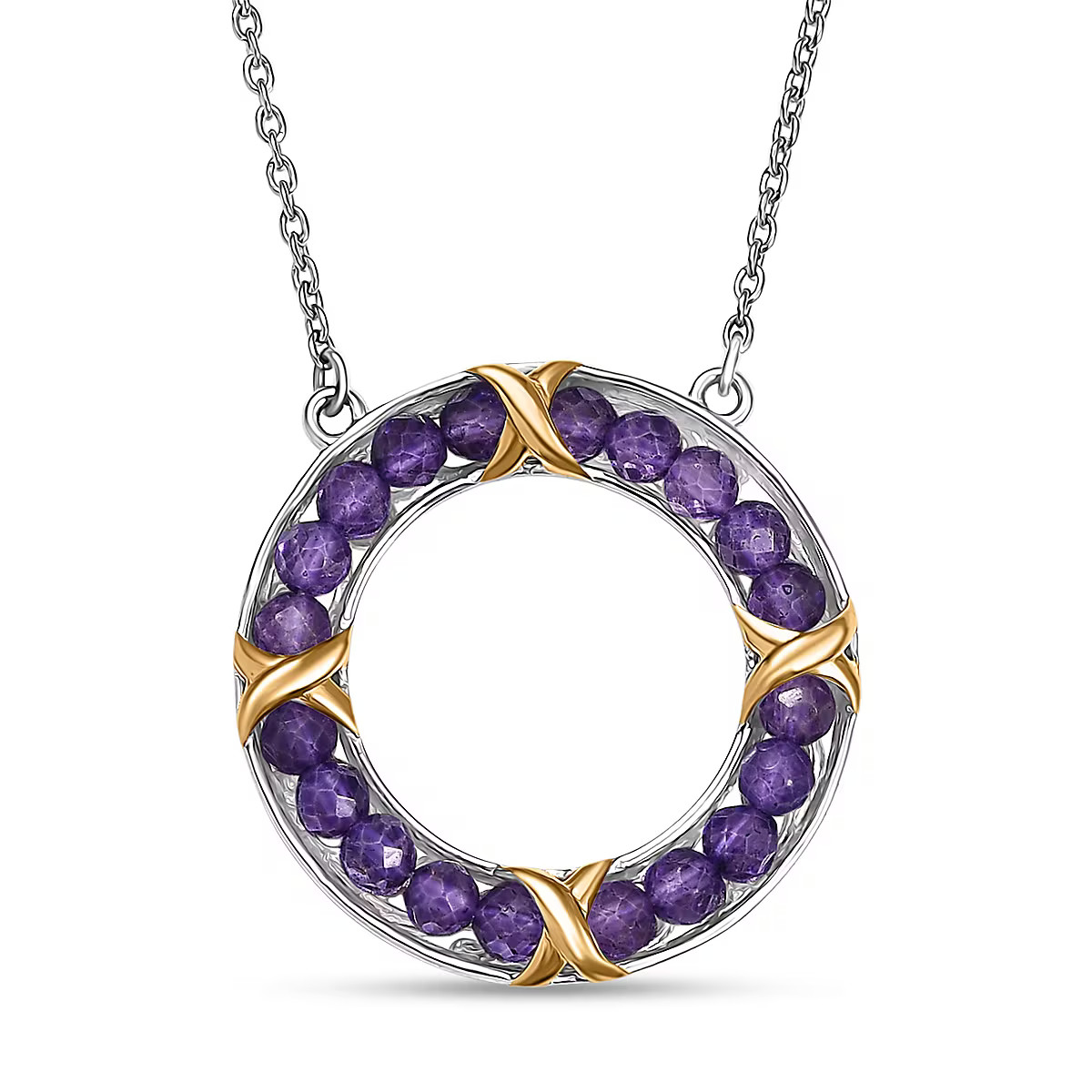 Amethyst 10.00 ctw Circle Necklace 18K Yellow Gold Plated Platinum Bond and