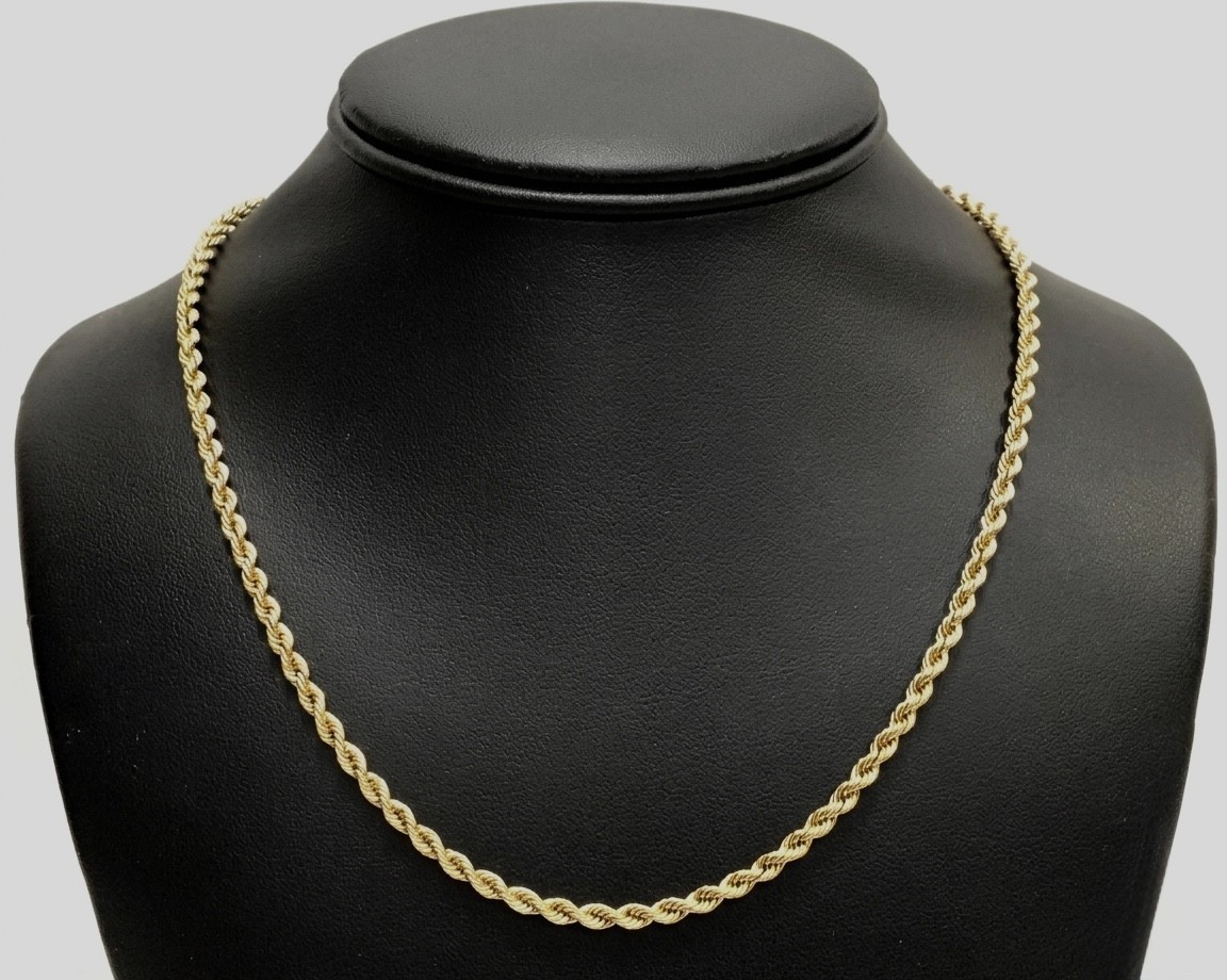 Unisex 18k Yellow Gold Rope Link Chain Necklace 3mm