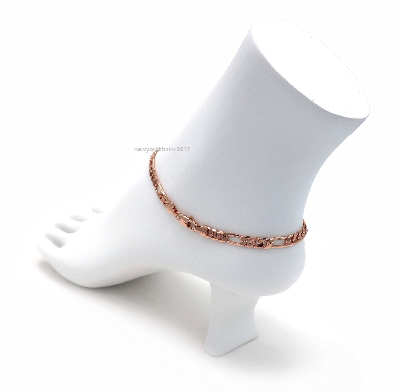 5mm Italian Figaro Link Chain Anklet 10″ Ankle Bracelet 14K Pink Gold Plated