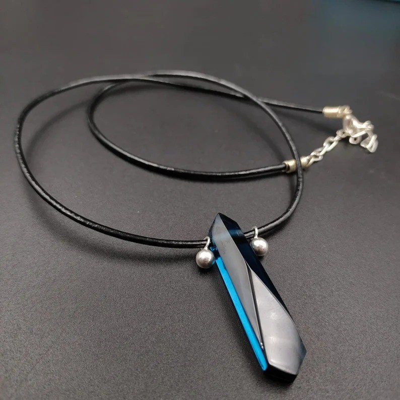 Handmade Casted Glass Necklace With leather cord Inspired By First Hokage Anime