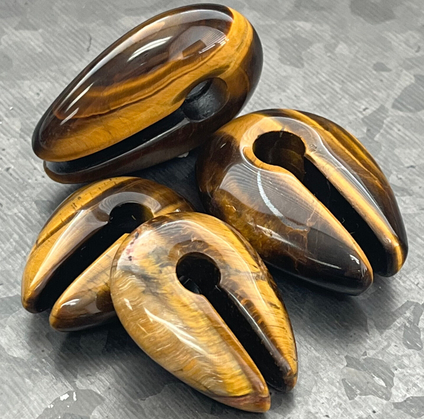 PAIR Tiger Eye Natural Stone Keyhole Hangers Plugs Gauges Tunnels Ear Weights