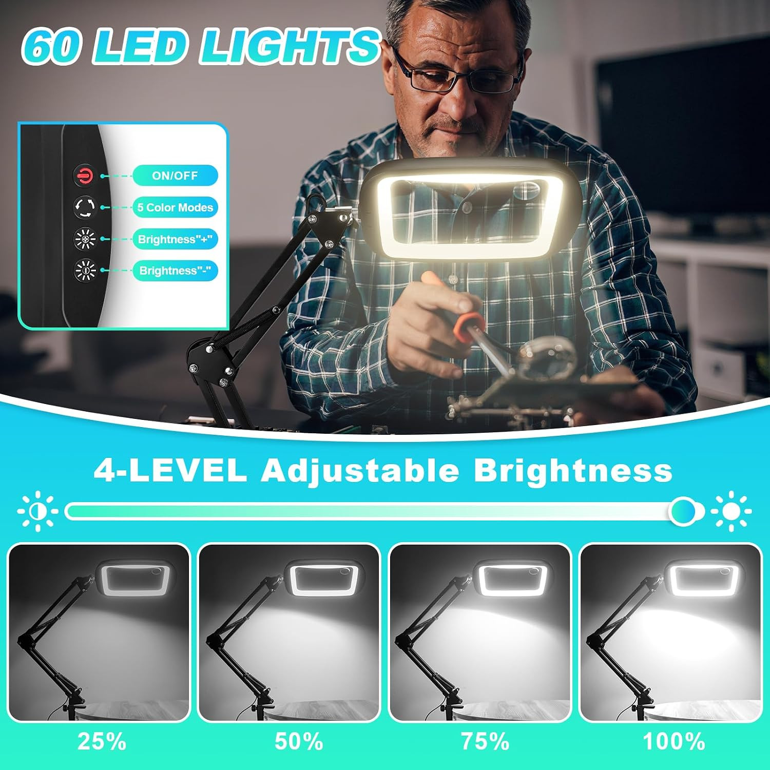 10X 30X Extra Large Magnifying Glass with Light and Clamp, Rectangle Hands Free
