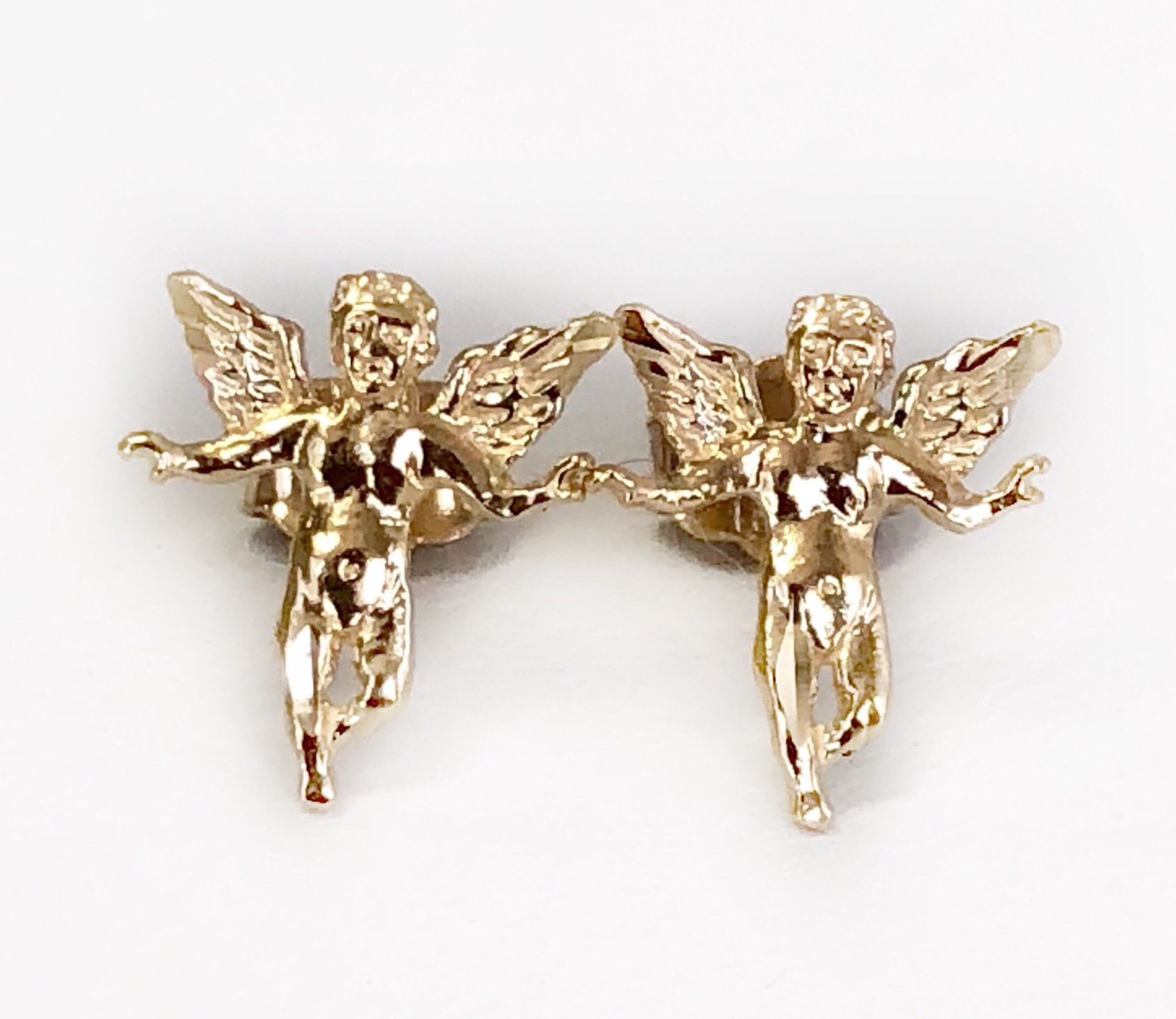 14k Solid Yellow Gold Angel Stud Earrings Push Back