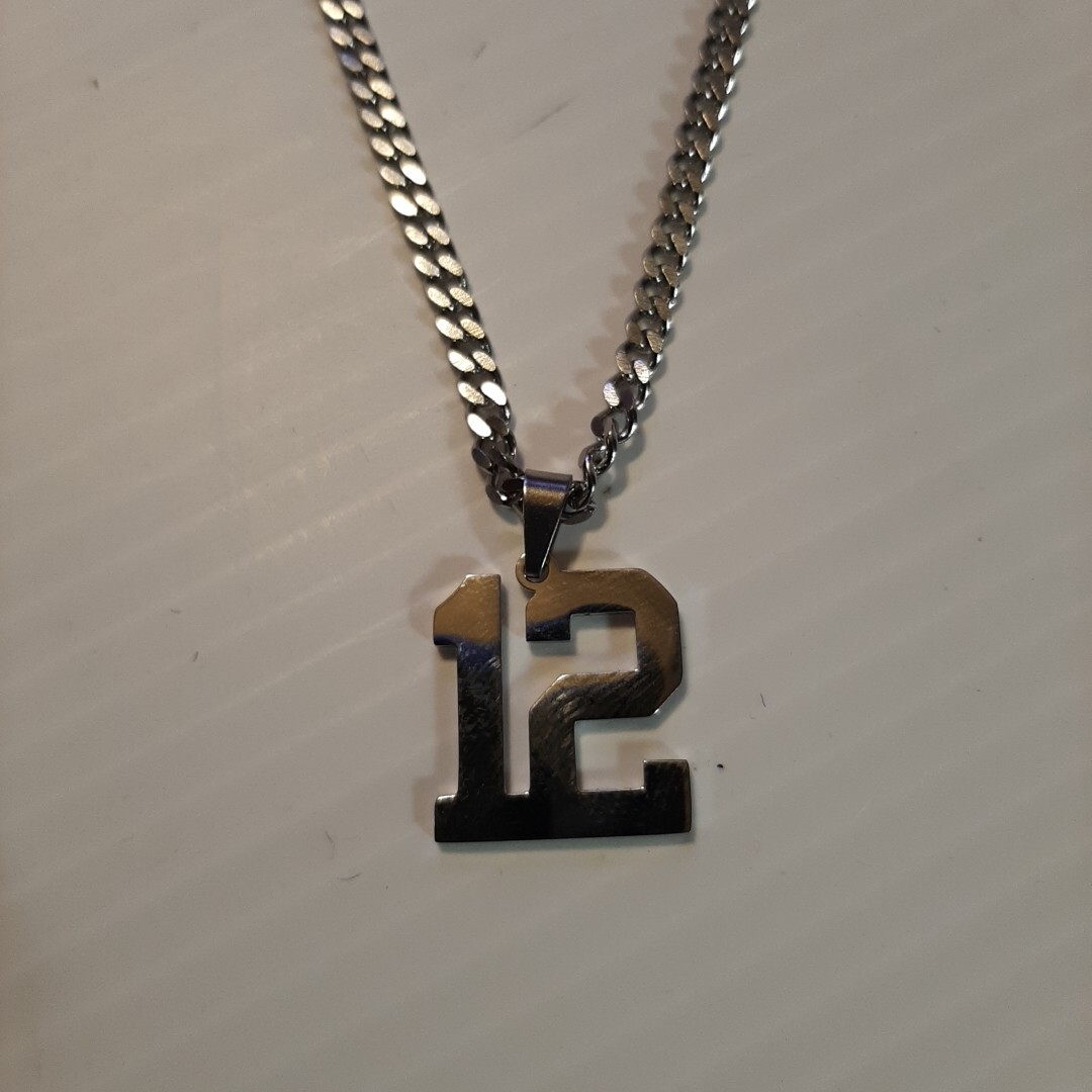 #12 BASEBALL FOOTBALL NUMBER Pendant Charm / 20″-24″ STAINLESS CHAIN NECKLACE