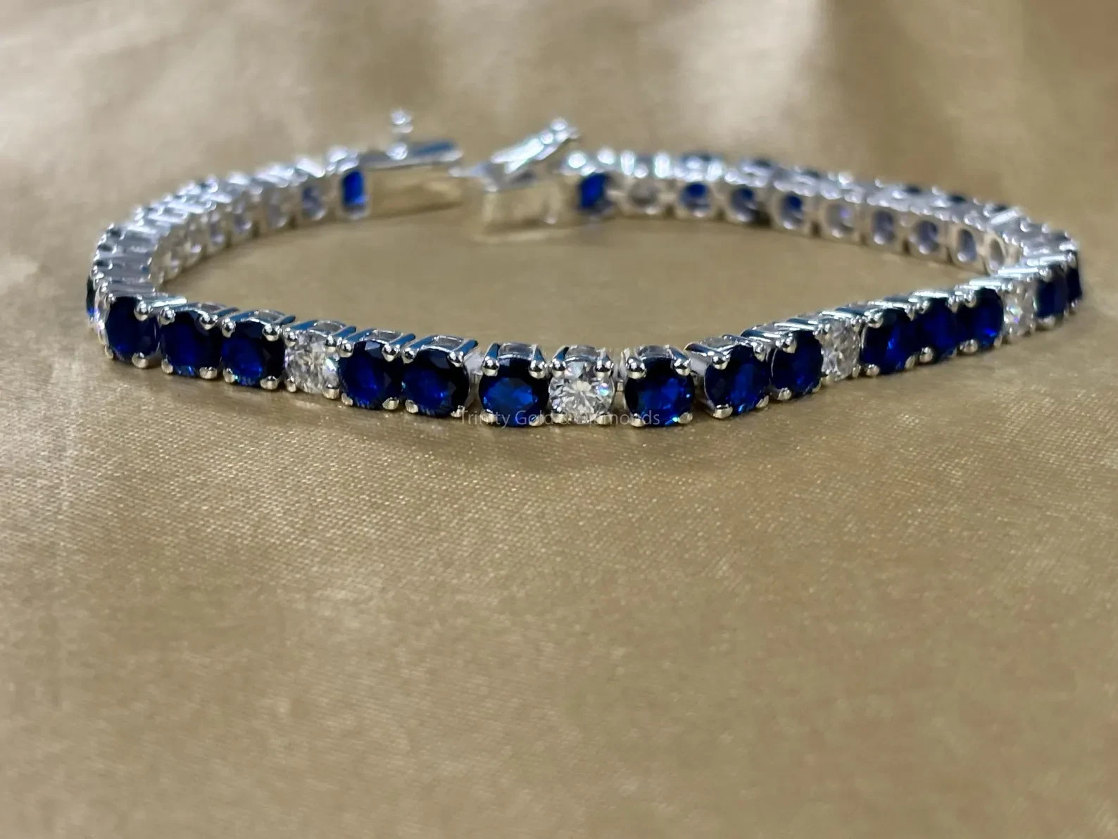 12Ct Round Cut Natural Sapphire Diamond Wedding Tennis Bracelet 14K White Gold 7