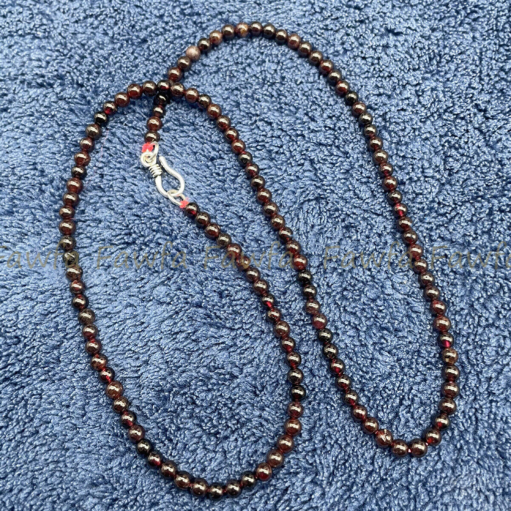 3MM Natural Dark Red Garnet Smooth Round Gems Beads Necklace 16-36″ Silver Clasp